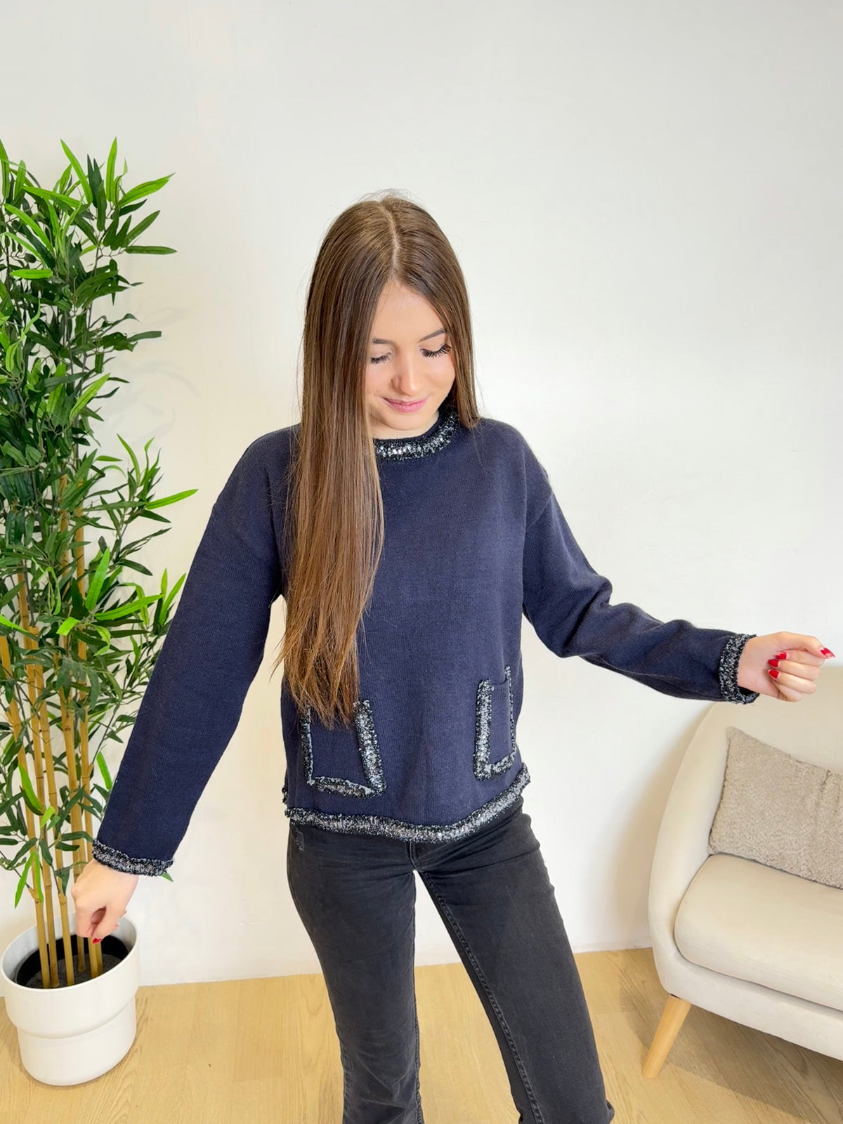 Pull Bleu marine à strass