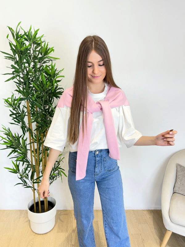 T-shirt effet pull sur épaule