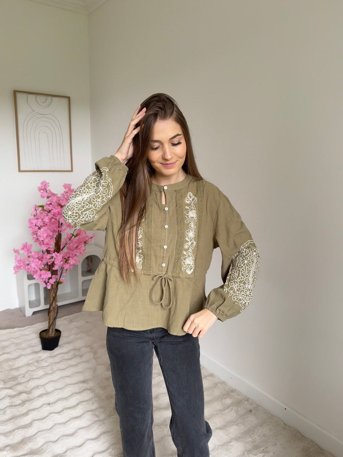 Blouse kaki à motif