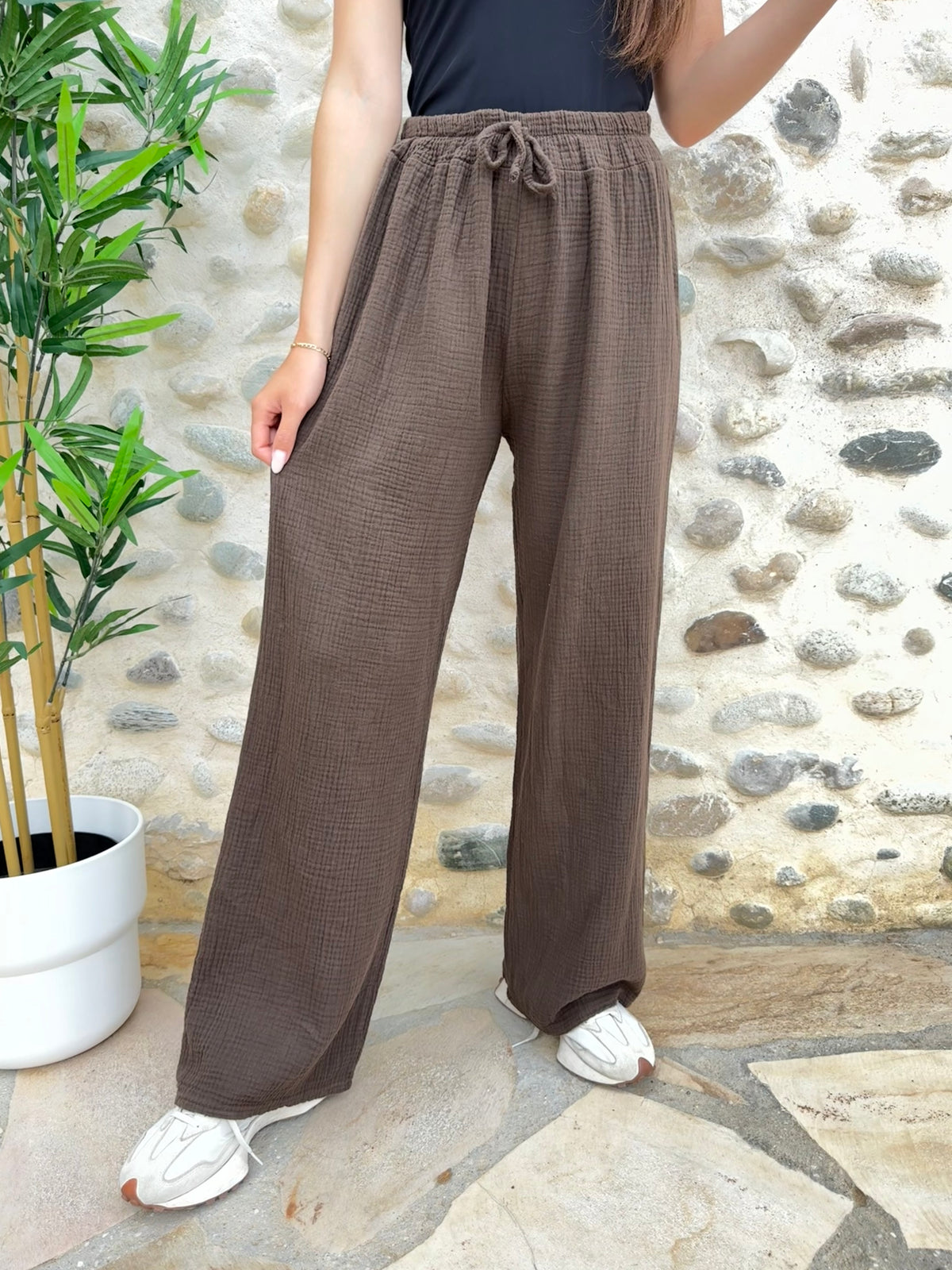 Pantalon en gaz de coton choco