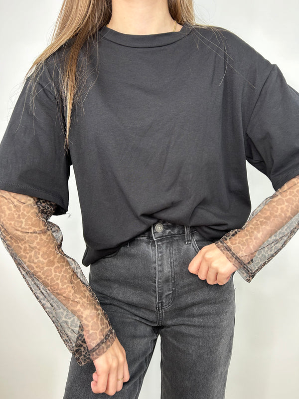 T-Shirt manches léopard