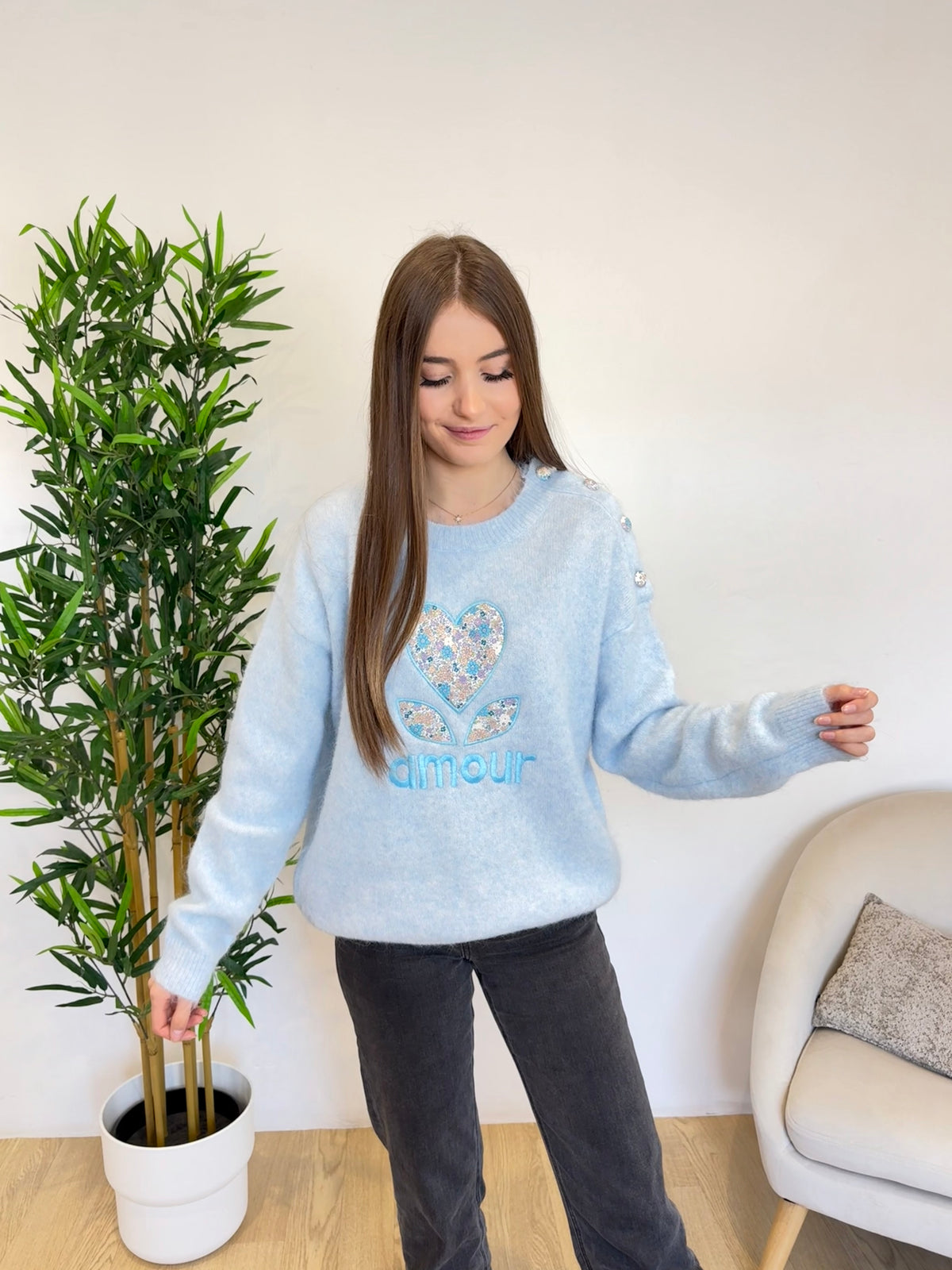 Pull amour à motifs