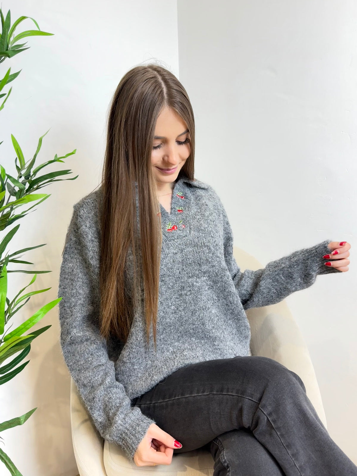 Pull à motifs cerises