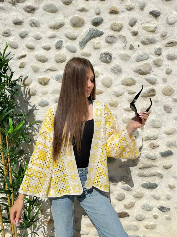 Gilet crochet jaune