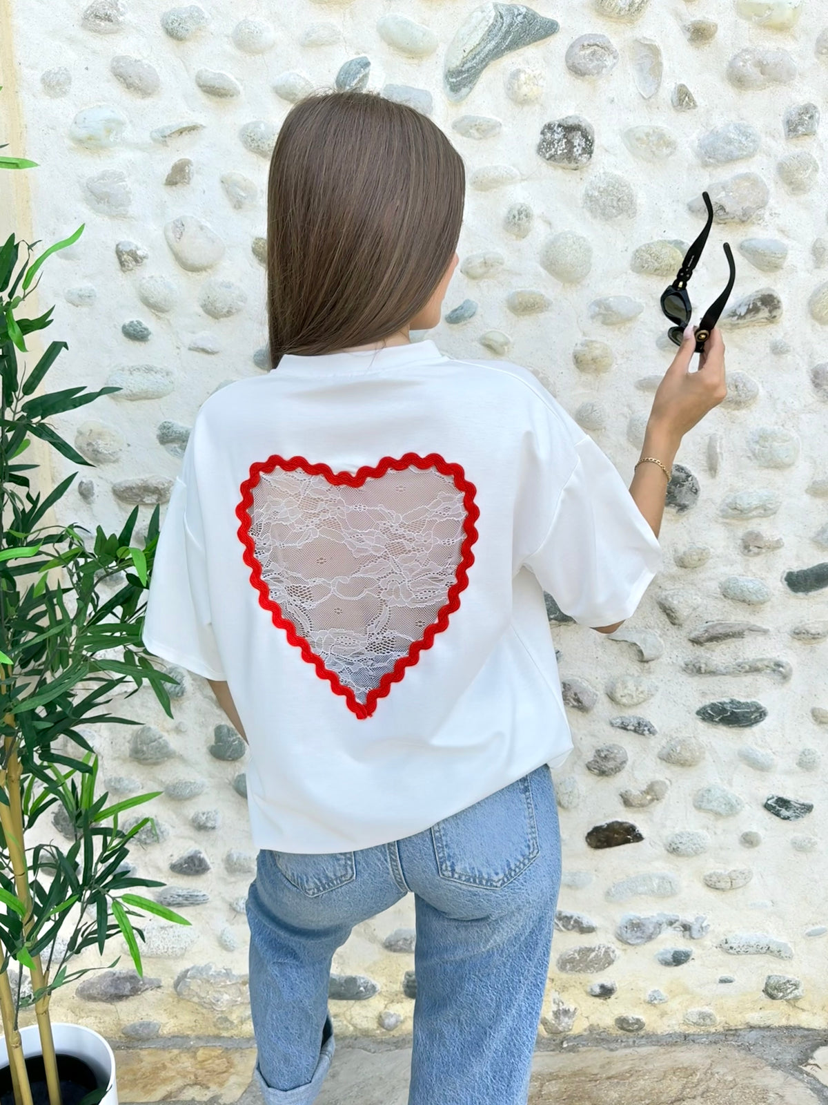 T-Shirt cœur en dentelle