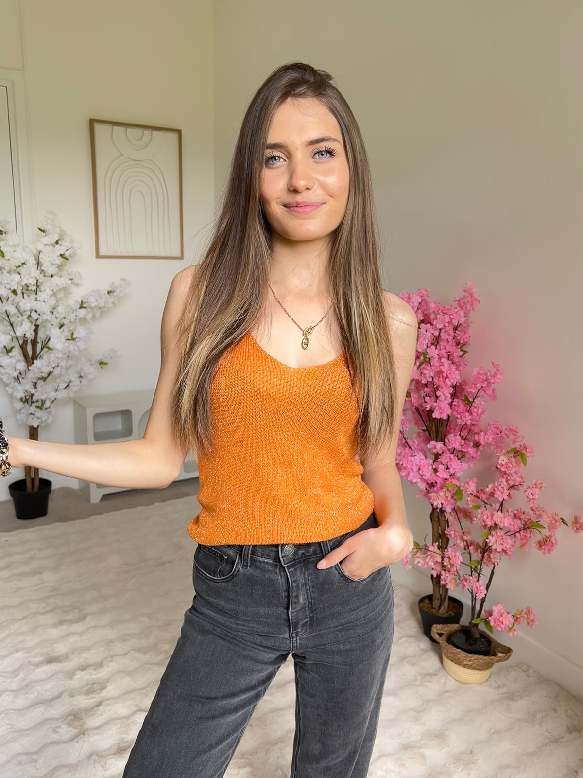 Débardeur à paillettes Orange ( Précommande)