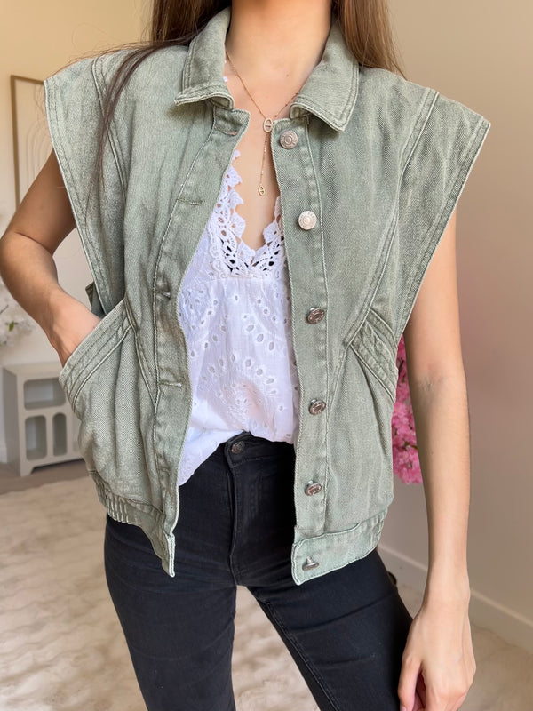 Veste en jeans sans manche (100% coton )