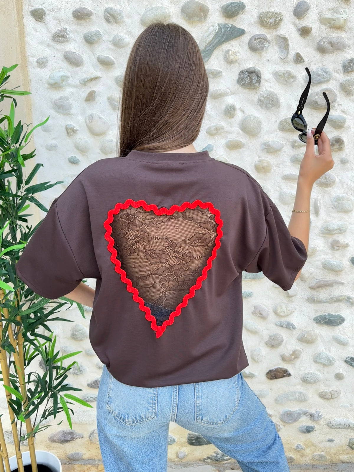 T-shirt cœur en dentelle
