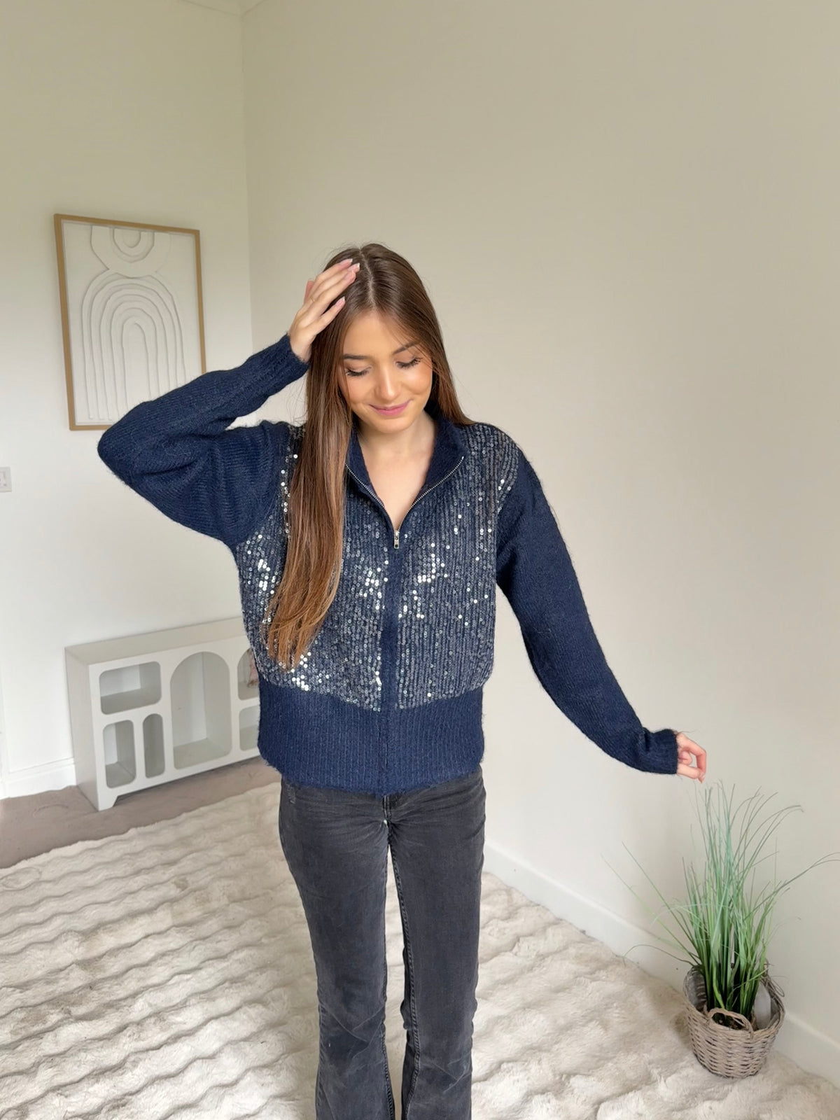 Gilet / Pull à strass bleu marine