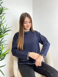 Pull Bleu marine à strass