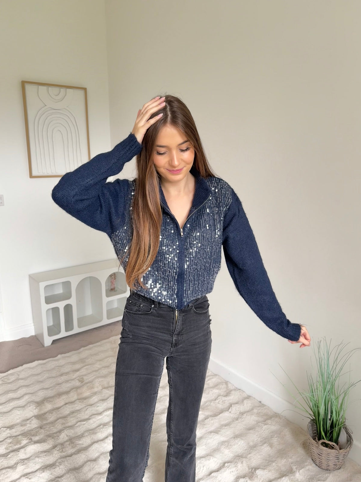 Gilet / Pull à strass bleu marine