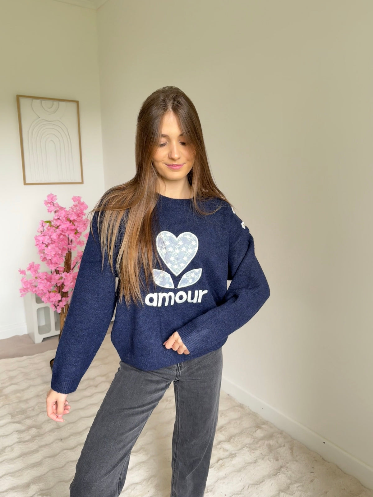 Pull Amour bleu marine