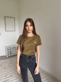 T-shirt cœur kaki 100% Coton