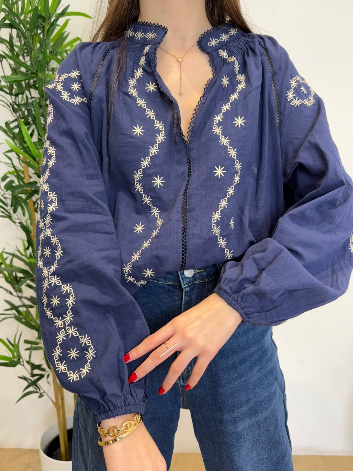 Blouse brodée en coton